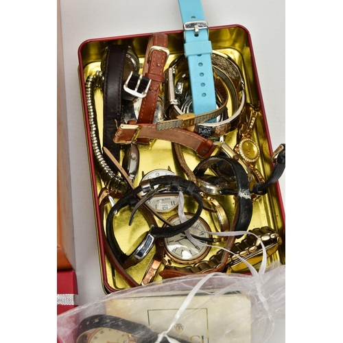 221 - A BOX OF COSTUME JEWELLERY WATCHES AND JEWELLERY BOXES, to include a large wooden jewellery box with... 