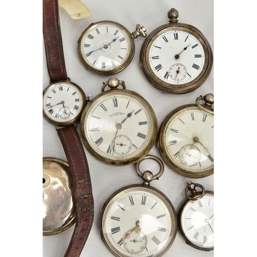 234 - A BOX OF ASSORTED SILVER POCKET WATCHES, to include a silver open face pocket watch signed 'A.W.W.Co... 