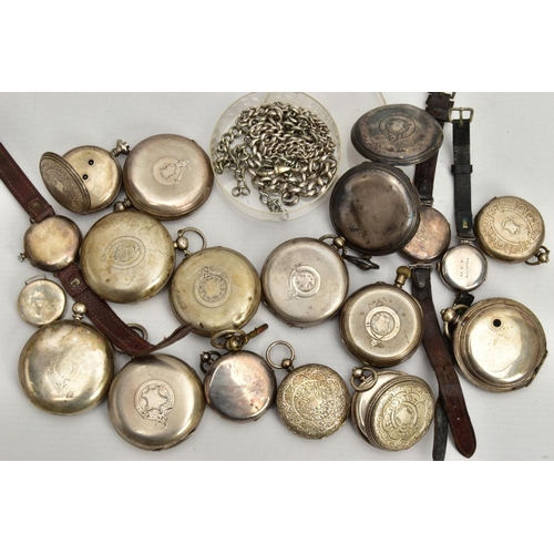 234 - A BOX OF ASSORTED SILVER POCKET WATCHES, to include a silver open face pocket watch signed 'A.W.W.Co... 