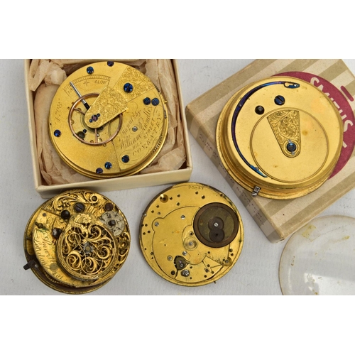 236 - A BOX OF ASSORTED WATCH MOVEMENTS, to include a movement signed 'manufd by William Randle Hill Stree... 