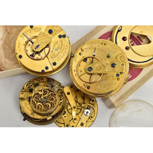 236 - A BOX OF ASSORTED WATCH MOVEMENTS, to include a movement signed 'manufd by William Randle Hill Stree... 