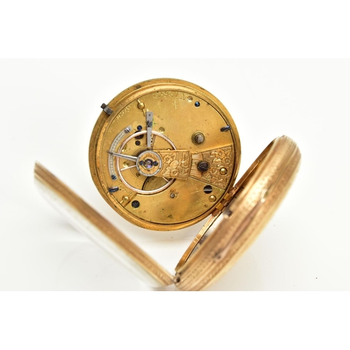 238 - A LATE VICTORIAN 18CT GOLD POCKET WATCH, hand wound open face pocket watch, round gold face detailin... 