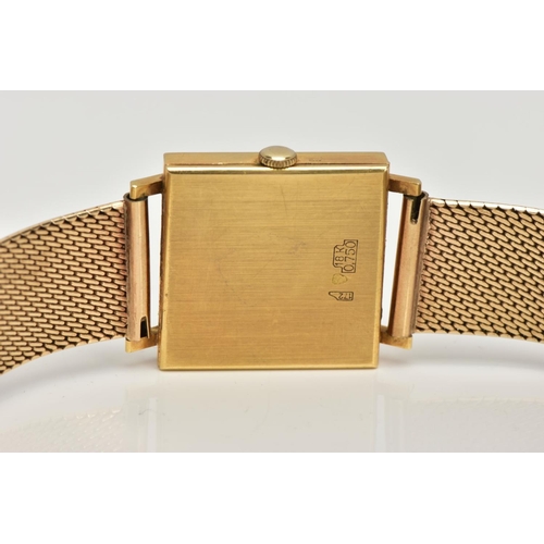 25 - A GENTS GOLD 'ROMER' WRISTWATCH, hand wound movement, square sliver tone dial signed   Romer Swiss m... 