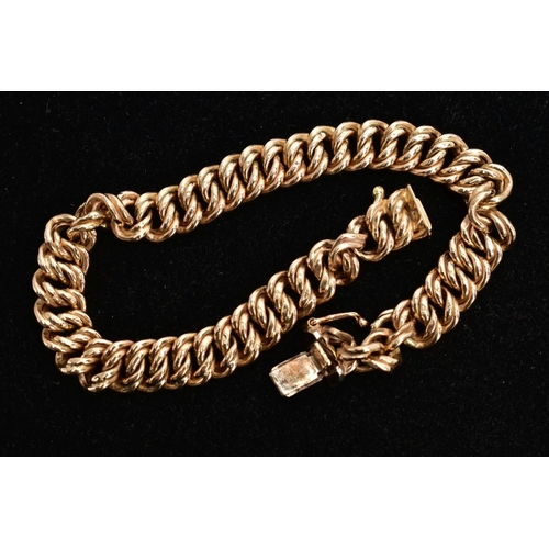 3 - A 9CT GOLD BRACELET, double curb link yellow gold bracelet, approximate length 200mm x width 8mm, fi... 