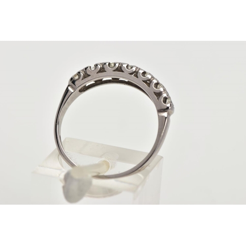 55 - AN 18CT WHITE GOLD DIAMOND RING, designed with a row of seven round brilliant cut diamonds, estimate... 