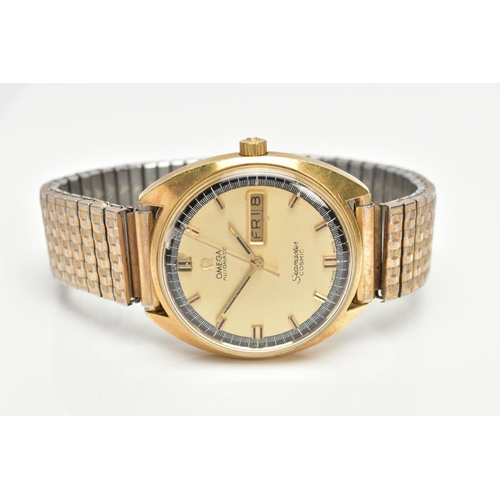 86 - A GENTS 'OMEGA SEAMASTER' WRISTWATCH, automatic movement, round gold dial signed 'Omega Automatic Se... 