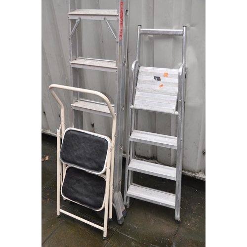 1209 - TWO SETS OF ALUMINIUM STEP LADDERS and a set of metal steps