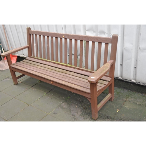 1212 - A HARDWOOD GARDEN BENCH with slatted seat and back, width 193cm