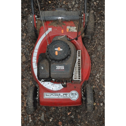 1229 - A LASER BY MOUNTFIELD SELF PROPELLED PETROL LAWN MOWER with 46cm cut no grass box (engine is stiff t... 