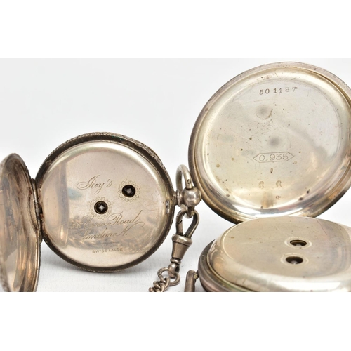 10 - TWO OPEN FACE POCKET WATCHES, the first with a round white dial, Roman numerals, seconds subsidiary ... 