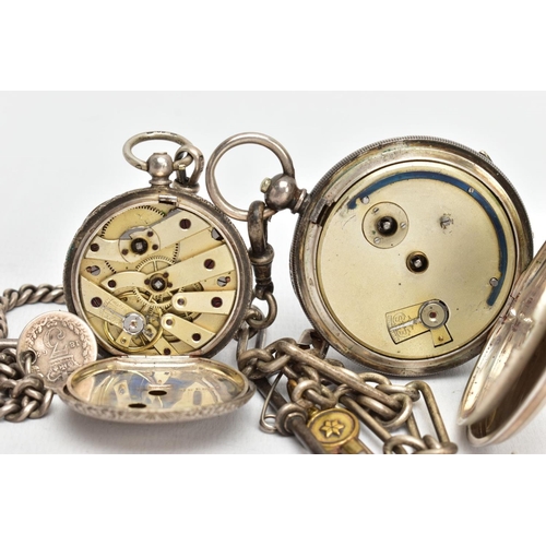 10 - TWO OPEN FACE POCKET WATCHES, the first with a round white dial, Roman numerals, seconds subsidiary ... 