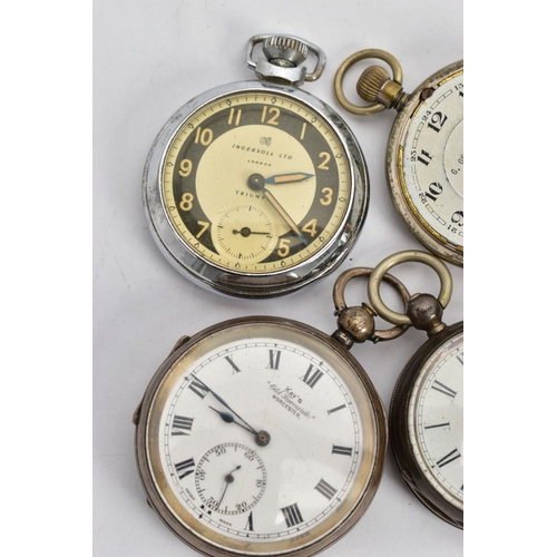 100 - A BAG OF ASSORTED SILVER AND WHITE METAL POCKET WATCHES, to include a silver 'Kay's' open face pocke... 