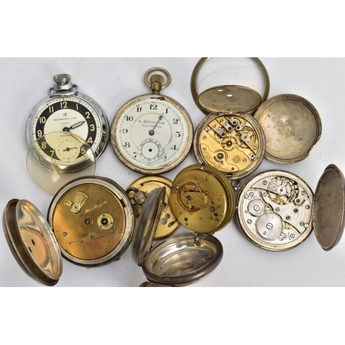 100 - A BAG OF ASSORTED SILVER AND WHITE METAL POCKET WATCHES, to include a silver 'Kay's' open face pocke... 