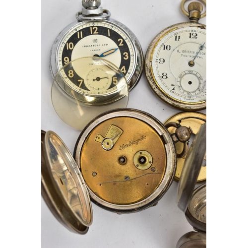 100 - A BAG OF ASSORTED SILVER AND WHITE METAL POCKET WATCHES, to include a silver 'Kay's' open face pocke... 