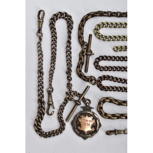 101 - A SILVER DOUBLE ALBERT CHAIN, FOBS, CHAINS AND WATCH KEYS, to include a graduated silver double albe... 