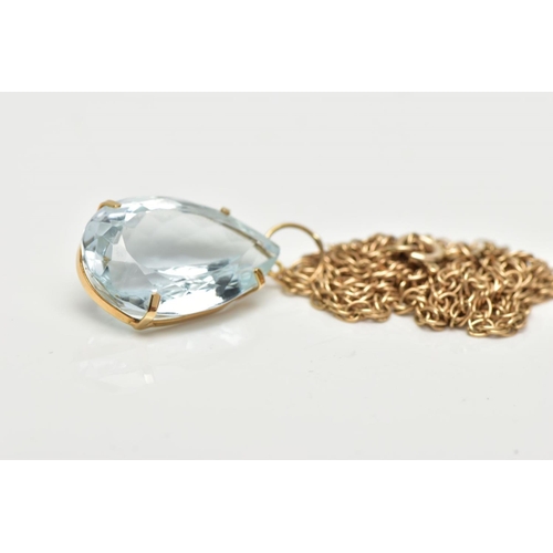 105 - A 9CT GOLD AQUAMARINE PENDANT, a light blue-green pear cut large aquamarine stone, approximate total... 