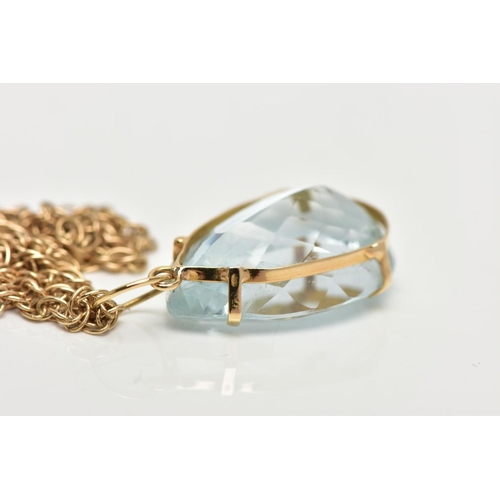 105 - A 9CT GOLD AQUAMARINE PENDANT, a light blue-green pear cut large aquamarine stone, approximate total... 