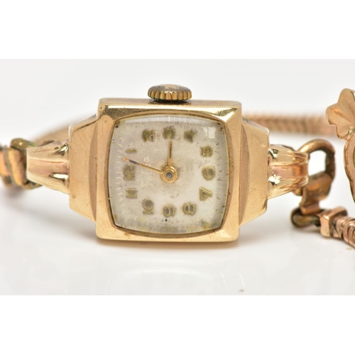 125 - A LADIES 9CT GOLD WRISTWATCH AND WATCH HEAD, the first with a square silver dial faintly signed 'Fel... 