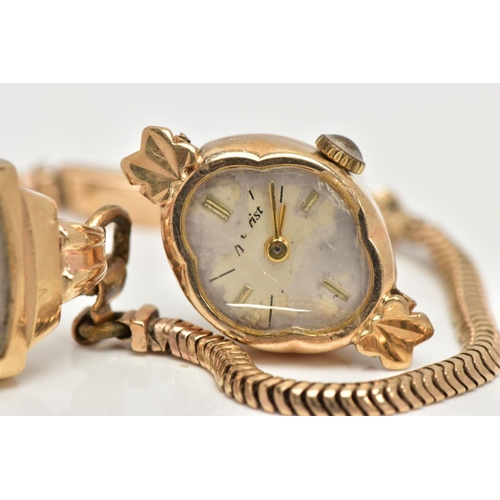 125 - A LADIES 9CT GOLD WRISTWATCH AND WATCH HEAD, the first with a square silver dial faintly signed 'Fel... 