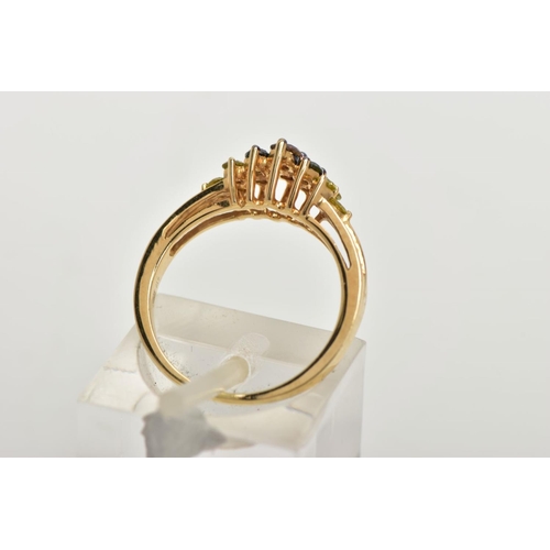 148 - A 9CT GOLD DIAMOND DRESS RING, designed with four tiered rows of round brilliant cut diamonds of ora... 