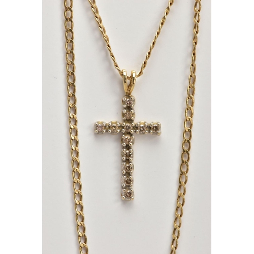 167 - A DIAMOND CROSS PENDANT AND CHAIN, the cross pendant designed with claw set round brilliant cut diam... 