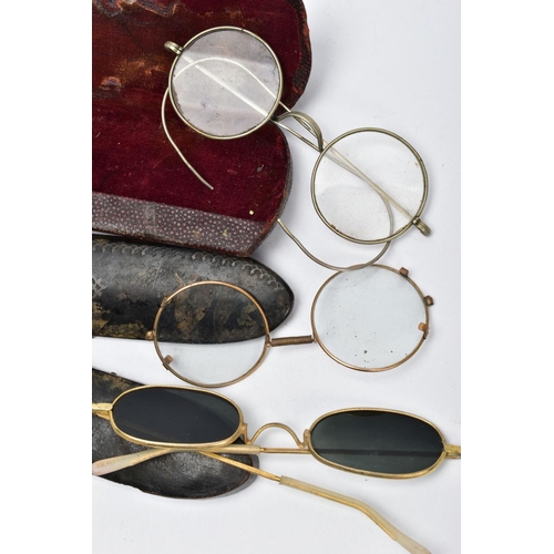 188 - A SPECTACLES COLLECTION, three pairs of spectacles and one pair of sunglasses, together with two box... 