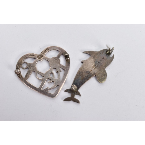 200 - TWO GEORG JENSEN BROOCHES, a double dolphin brooch, stamped 'Georg Jensen' sterling, style number 31... 