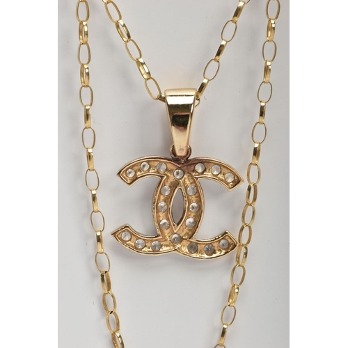 209 - A 9CT GOLD CHAIN WITH A YELLOW METAL PENDANT, fine oval belcher chain fitted with a spring clasp, ha... 