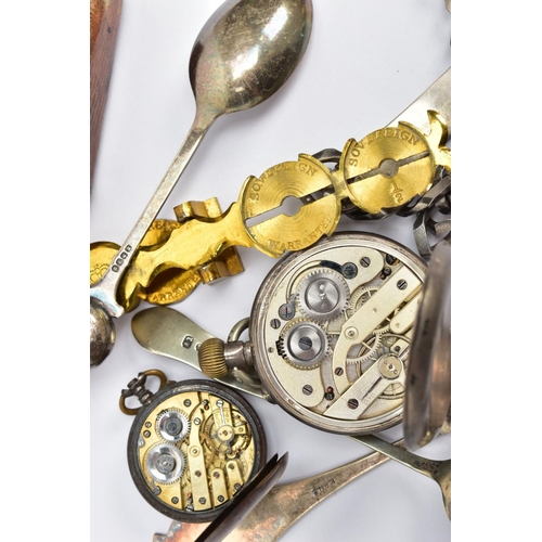 211 - TWO POCKET WATCHES, AND OTHER ITEMS, to include a white metal open face pocket watch, Roman numerals... 