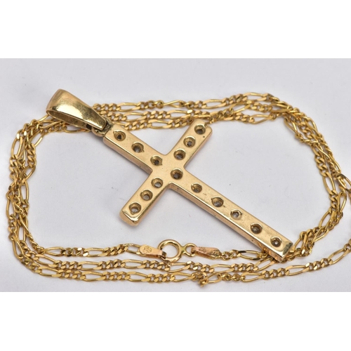 226 - A 9CT GOLD CROSS PENDANT AND CHAIN, the cross pendant set with colourless cubic zirconia, fitted wit... 