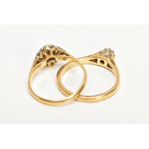 232 - TWO 18CT GOLD DIAMOND RINGS, the first a single stone diamond ring designed with an illusion set sin... 