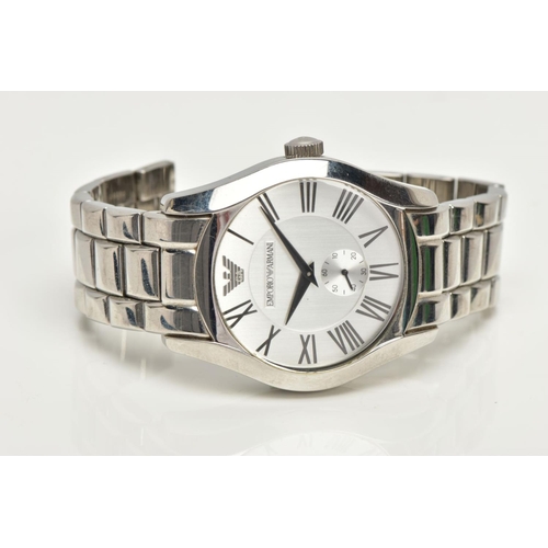 236 - A GENTS 'EMPORIO ARMANI' WRISTWATCH, round silver dial signed 'Emporio Armani', Roman numerals, seco... 