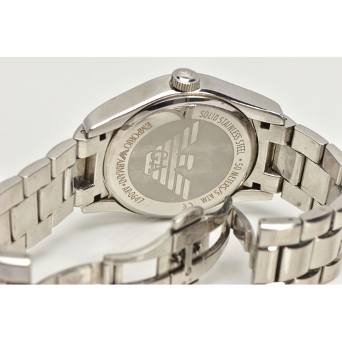 236 - A GENTS 'EMPORIO ARMANI' WRISTWATCH, round silver dial signed 'Emporio Armani', Roman numerals, seco... 