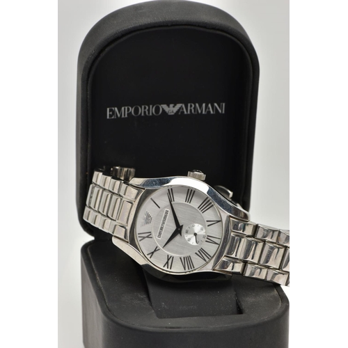 236 - A GENTS 'EMPORIO ARMANI' WRISTWATCH, round silver dial signed 'Emporio Armani', Roman numerals, seco... 