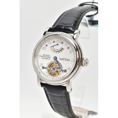 238 - A GENTS 'MATTOM' WRISTWATCH, automatic movement, white patterned dial, signed 'Mattom Exposed escape... 