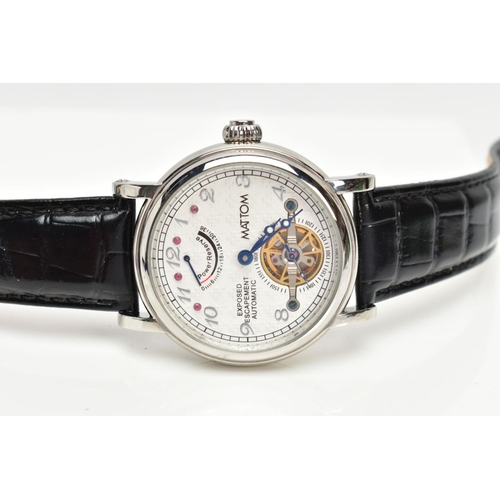 238 - A GENTS 'MATTOM' WRISTWATCH, automatic movement, white patterned dial, signed 'Mattom Exposed escape... 