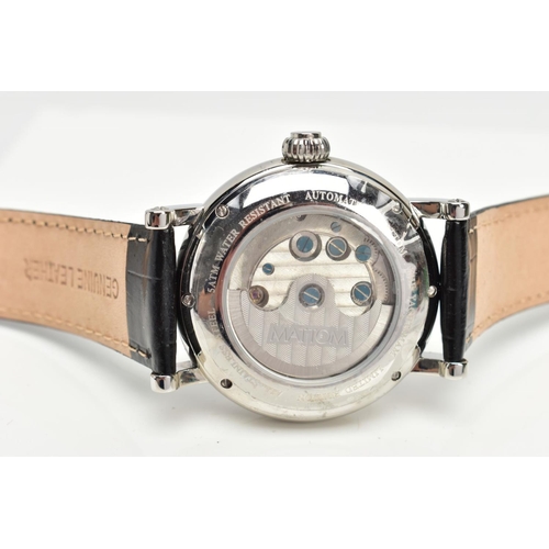 238 - A GENTS 'MATTOM' WRISTWATCH, automatic movement, white patterned dial, signed 'Mattom Exposed escape... 