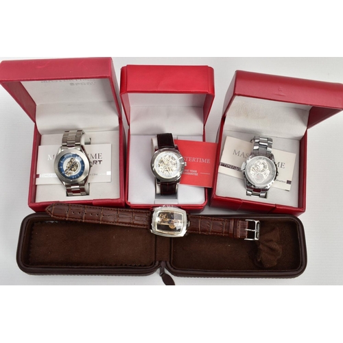 245 - AN ASSORTMENT OF GENTS WRISTWATCHES, four boxed Mastertime automatic movement wristwatches, together... 