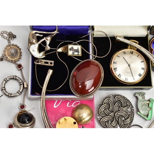 250 - A BOX OF ASSORTED WHITE METAL JEWELLERY, to include a three wire collar necklace unmarked, a white m... 