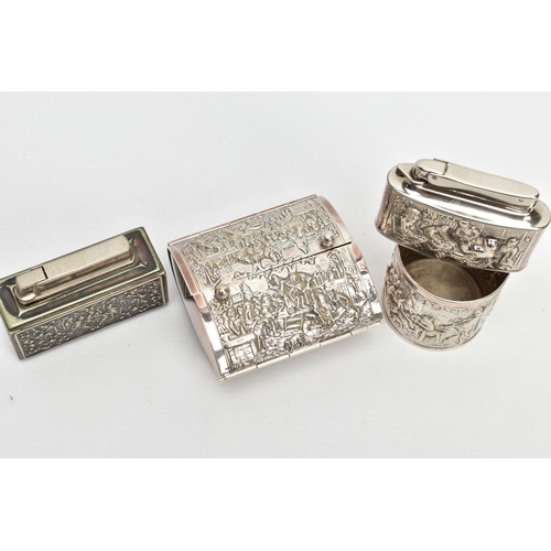 252 - A DUTCH SILVER PLATE SMOKING SET, to include a vesta pot, a cigarette box and lighter, stamped HH 90... 