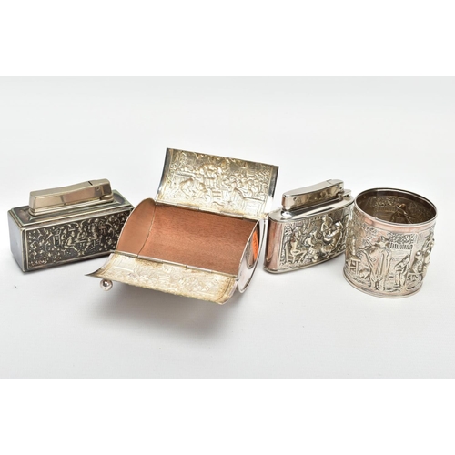 252 - A DUTCH SILVER PLATE SMOKING SET, to include a vesta pot, a cigarette box and lighter, stamped HH 90... 