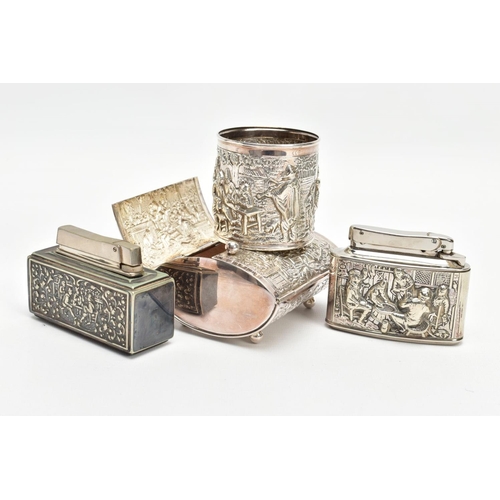 252 - A DUTCH SILVER PLATE SMOKING SET, to include a vesta pot, a cigarette box and lighter, stamped HH 90... 