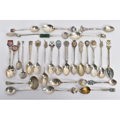 253 - AN ASSORTMENT OF SILVER AND WHITE METAL TEASPOONS, to include fifteen silver hallmarked commemorativ... 