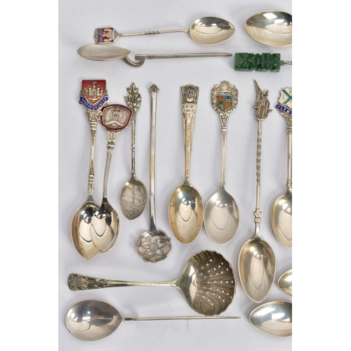 253 - AN ASSORTMENT OF SILVER AND WHITE METAL TEASPOONS, to include fifteen silver hallmarked commemorativ... 