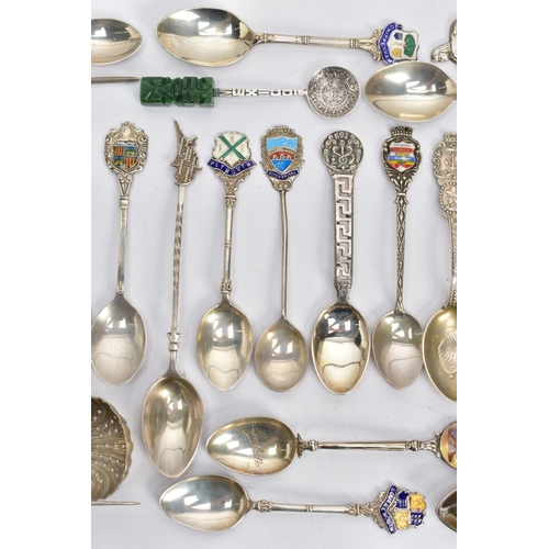 253 - AN ASSORTMENT OF SILVER AND WHITE METAL TEASPOONS, to include fifteen silver hallmarked commemorativ... 