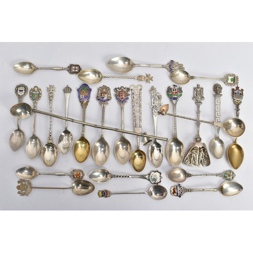 254 - AN ASSORTMENT OF SILVER AND WHITE METAL TEASPOONS, to include eleven silver hallmarked commemorative... 