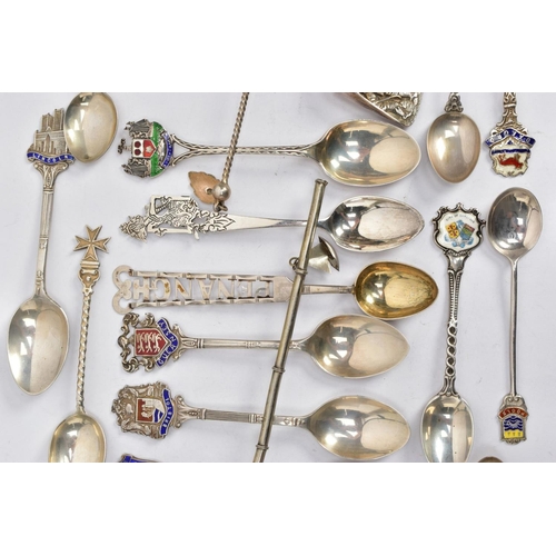 254 - AN ASSORTMENT OF SILVER AND WHITE METAL TEASPOONS, to include eleven silver hallmarked commemorative... 