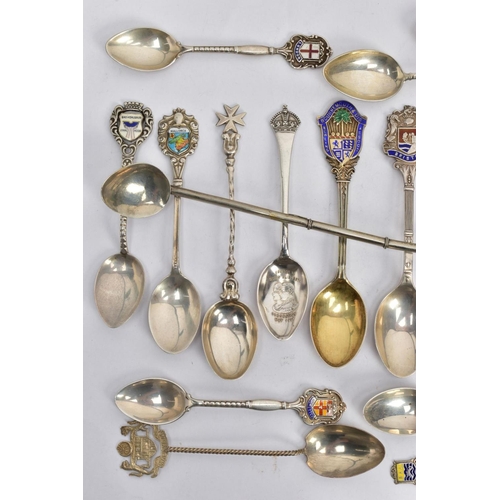 254 - AN ASSORTMENT OF SILVER AND WHITE METAL TEASPOONS, to include eleven silver hallmarked commemorative... 