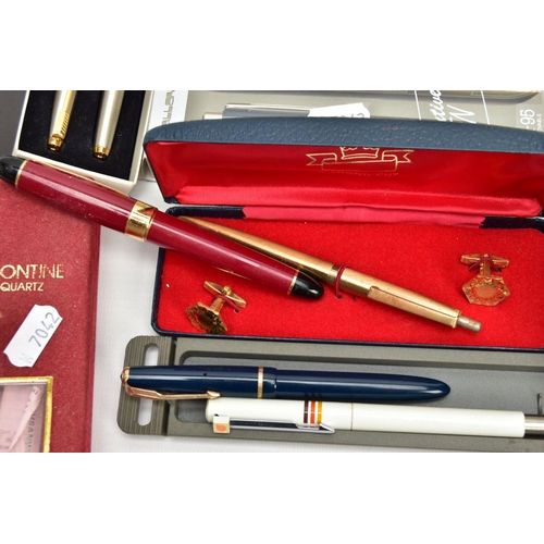 269 - A BOX OF ASSORTED PENS, to include a Parker ball point and fountain pen, a rolled gold propelling pe... 