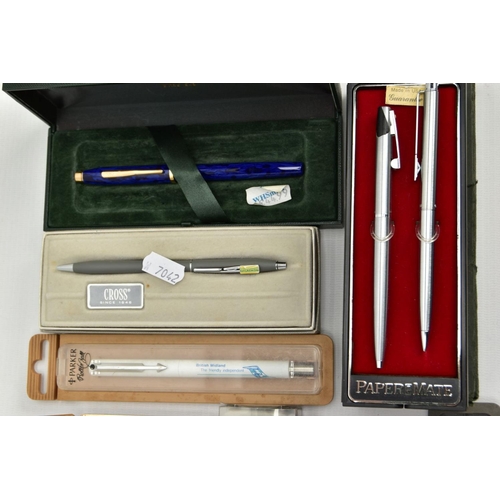 269 - A BOX OF ASSORTED PENS, to include a Parker ball point and fountain pen, a rolled gold propelling pe... 